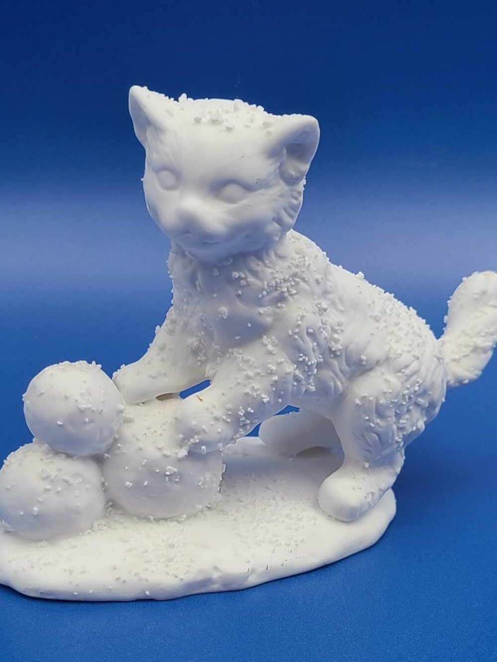 Vintage White Italian Ceramic Bisque with Textured Frit Cat Figurine